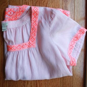 J.Crew Light Pink Linen Embroidered Peasant Top